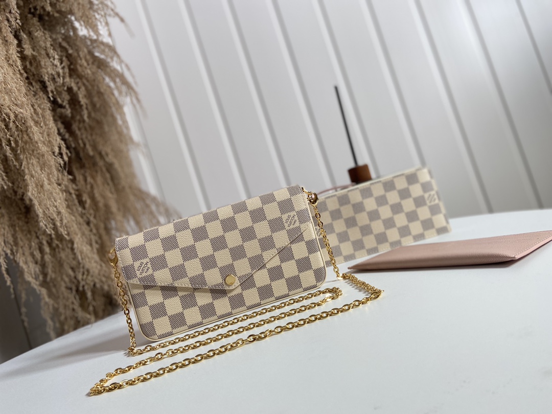 Louis Vuitton LV Pochette FeLicie Crossbody & Shoulder Bags Buy Cheap
 White Damier Azur Canvas Chains M63106