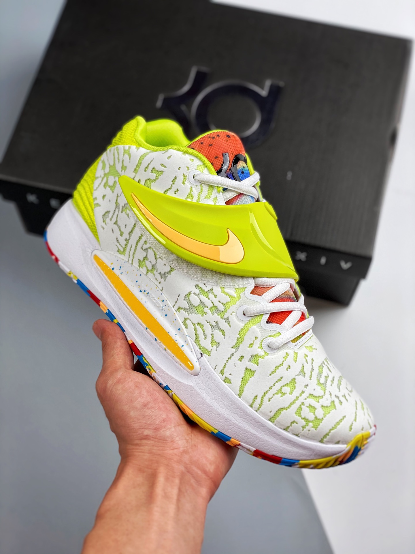 Nike Zoom KD 14 Verde fluorescente/arcoíris, Durant 14ª generación, zapatillas de baloncesto con amortiguació…