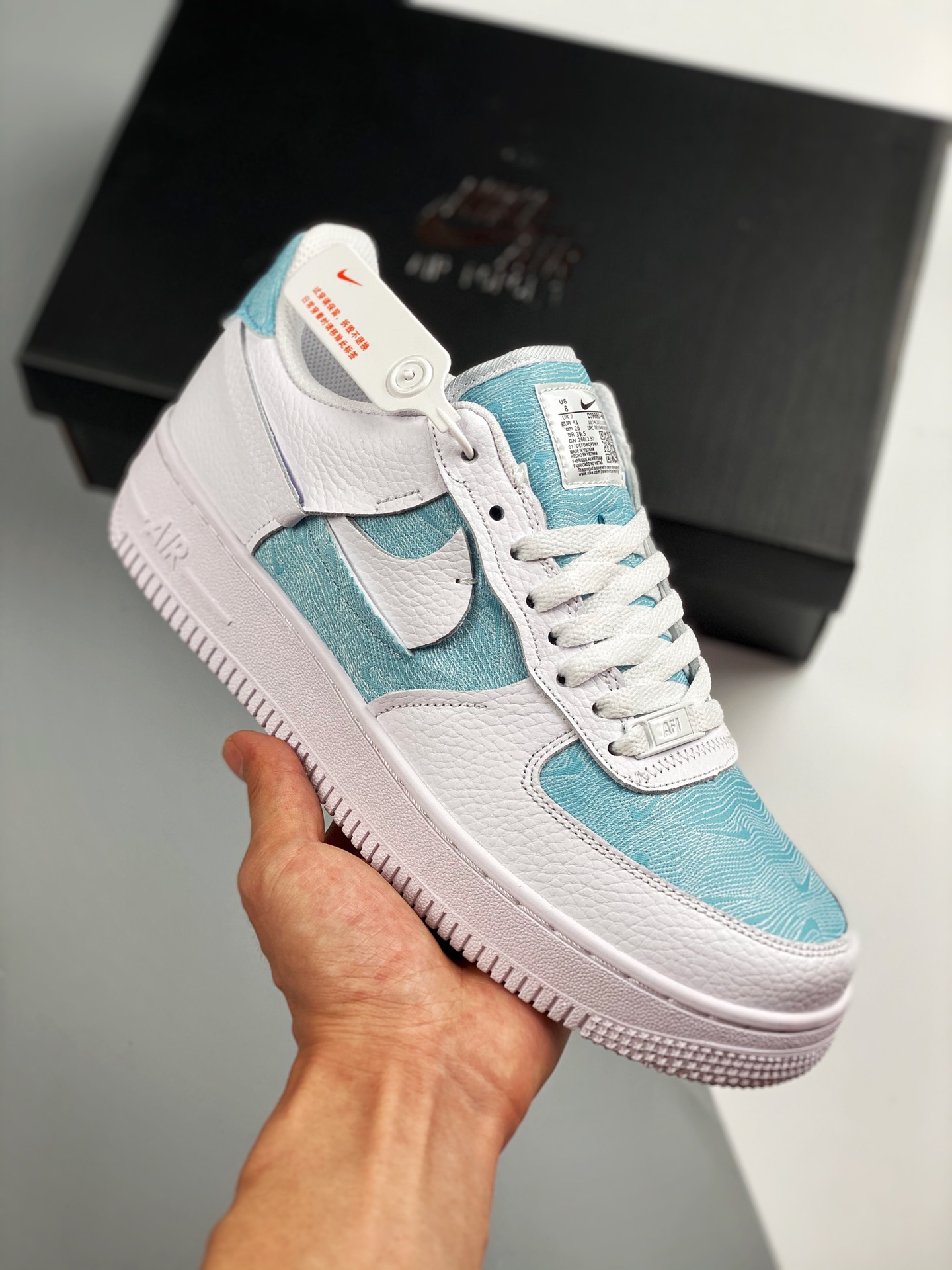NK Air Force 1 azul glaciar, gancho roto, nivel original, horma original, cartón original, estilo auténtico de Air Forc…