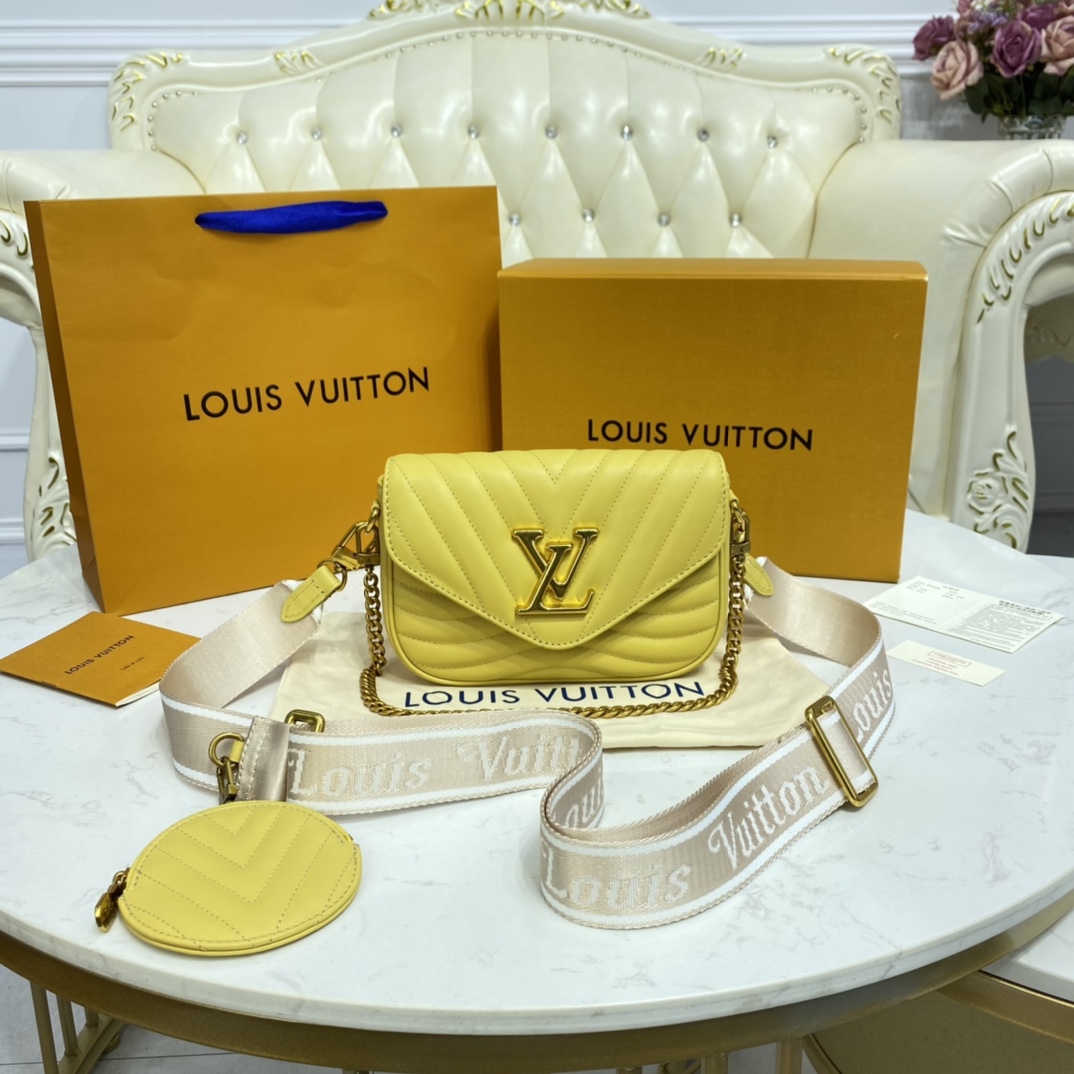 Louis Vuitton LV New Wave Bags Handbags Best Replica Quality
 Gold Orange Red Calfskin Cowhide Pochette Chains M56466