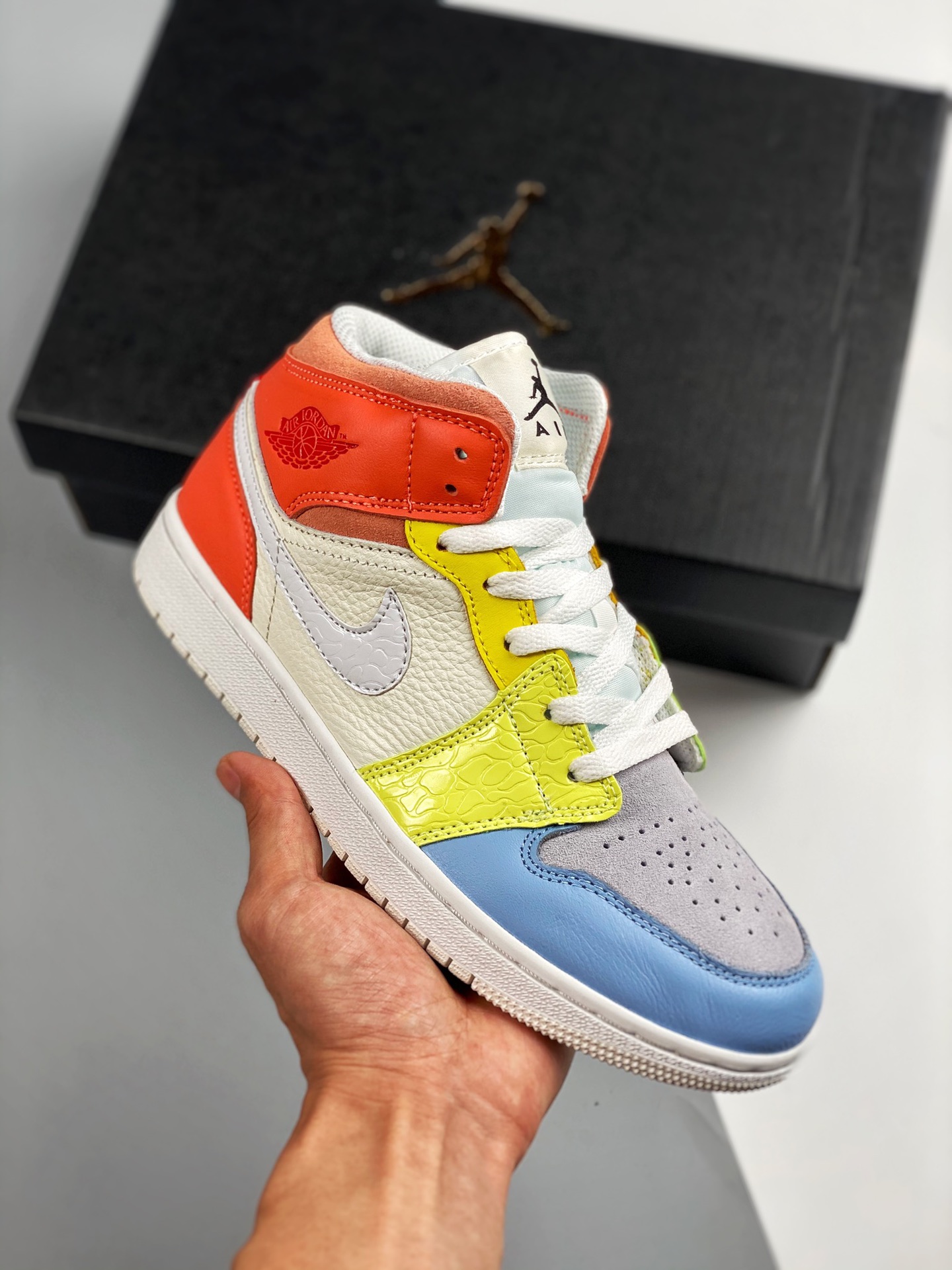 Air Jordan 1 Mid costura de colores, serie mid-top, nuevo lote, suela original con molde original, cuero personalizado …
