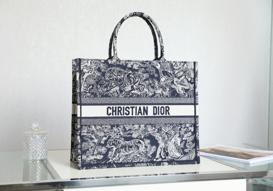 Dior Book Tote Handbags Tote Bags AAA Quality Replica
 Blue Grey Embroidery