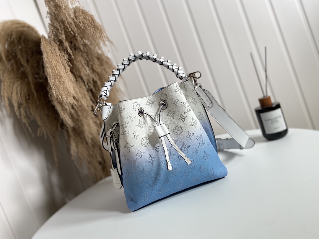 Louis Vuitton LV Muria Bucket Bags Blue Pink Weave Calfskin Cowhide M57853