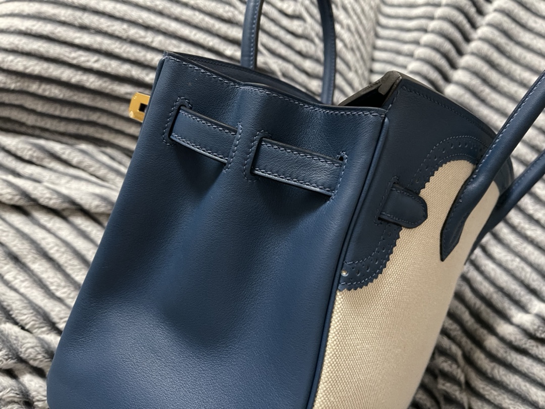 Hermès Ghillies Birkin 30 Bag Blue Canvas Leather Gold Hardware, Light & Stylish 9 i1621321709 3154 8