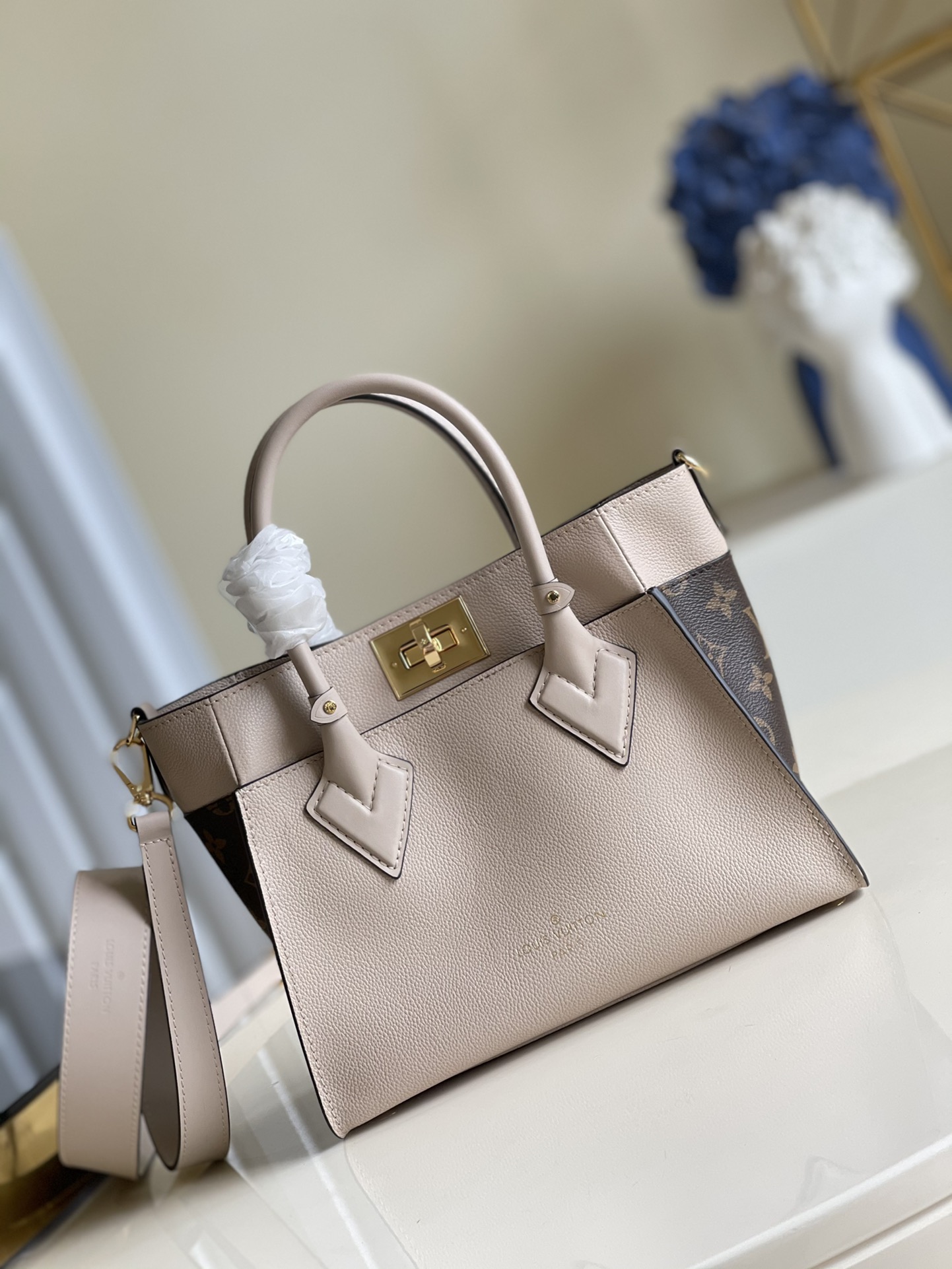 Louis Vuitton LV On My Side Bags Handbags Grey Monogram Canvas Calfskin Cowhide M57728