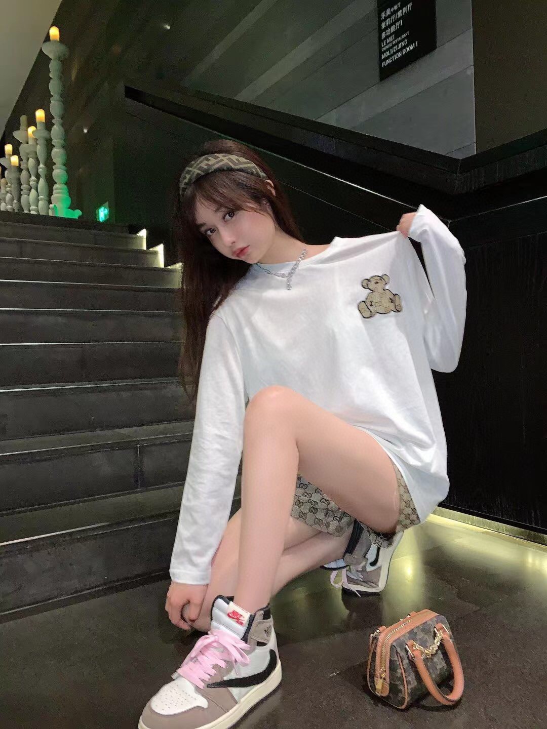 Gucci小熊防晒长袖短裤套装卡其色