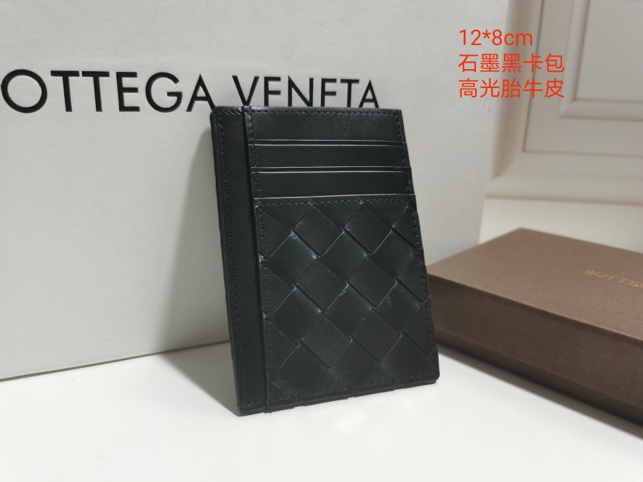 BV Calfskin Leather Intrecciato Compact Card Case Graphite Black