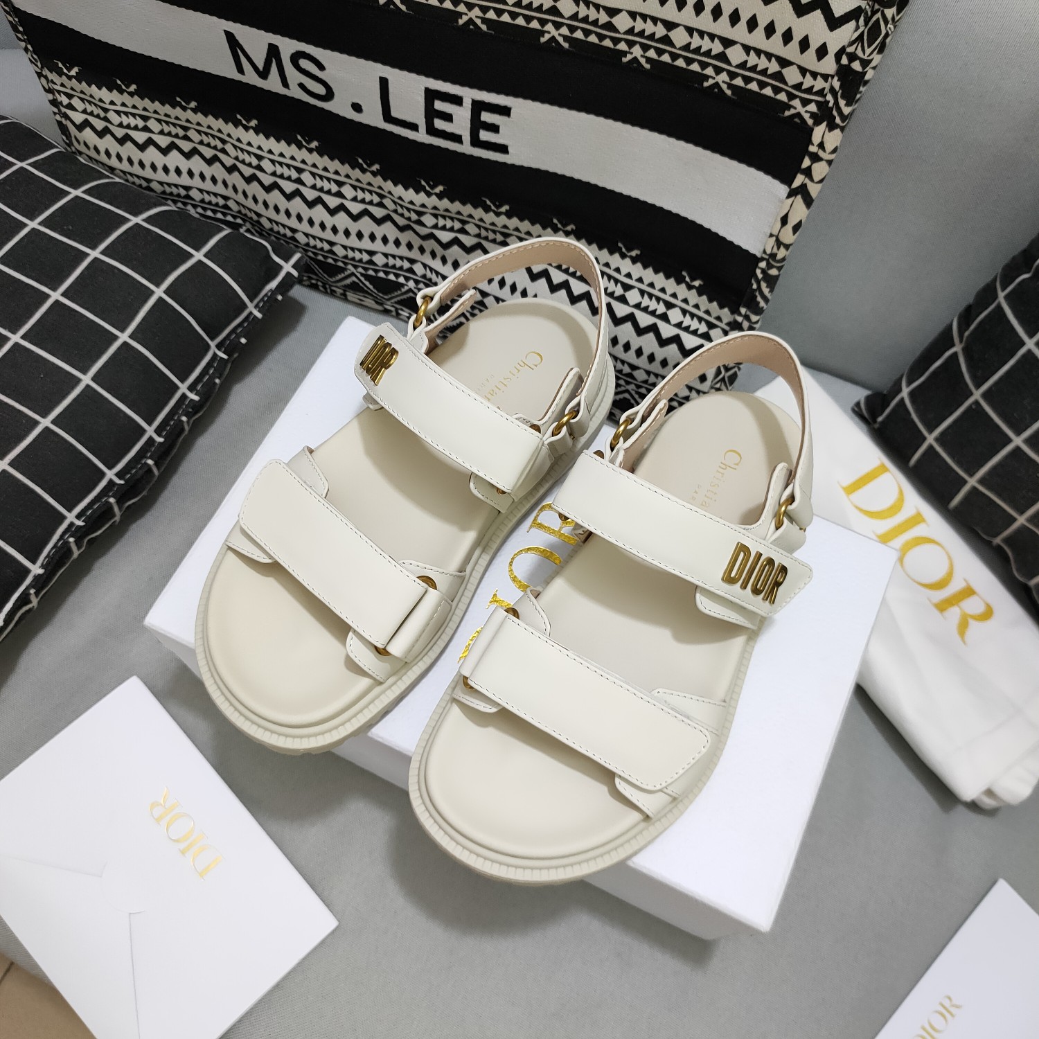 Dior Shoes Sandals Beige Gold White Cowhide TPU Fashion