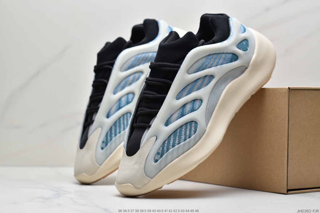 190 侃爷Kanye West x Adidas Yeezy 700 V3”Kyanite”低帮复古休闲运动穿搭慢跑鞋“蛋壳白亚里蓝异形夜光”GY0260