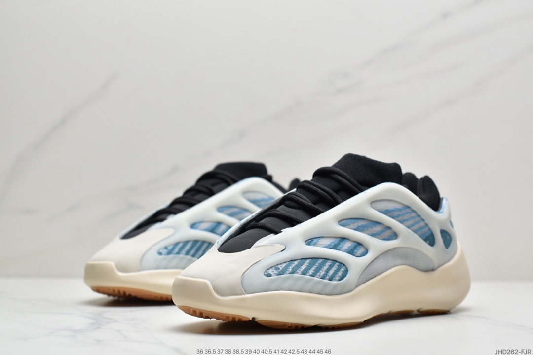 190 侃爷Kanye West x Adidas Yeezy 700 V3”Kyanite”低帮复古休闲运动穿搭慢跑鞋“蛋壳白亚里蓝异形夜光”GY0260