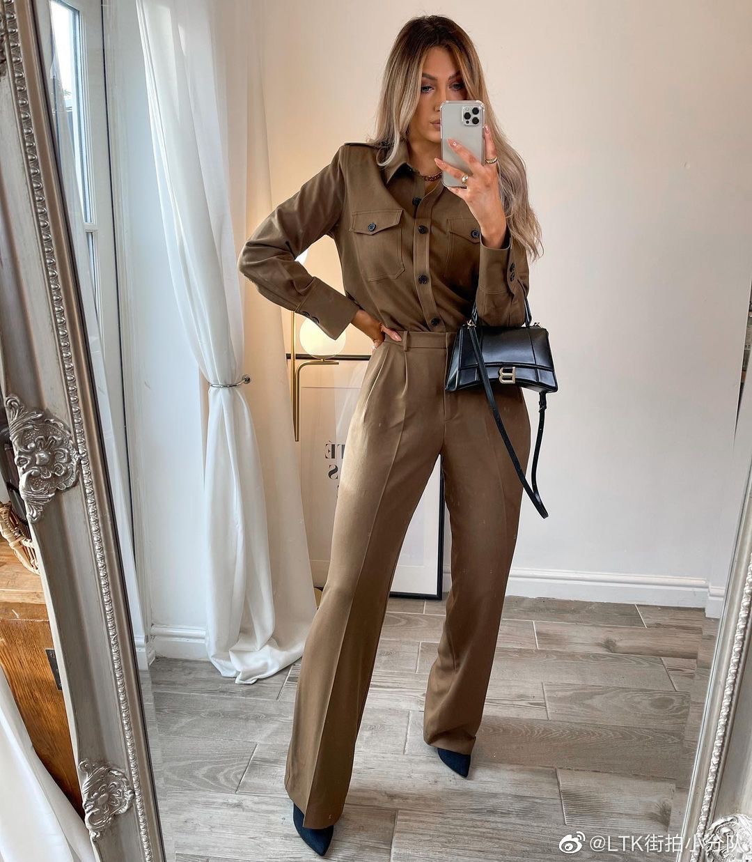 Balenciaga Hourglass S 23CM 平纹纹沙漏包 593546黑色/金扣