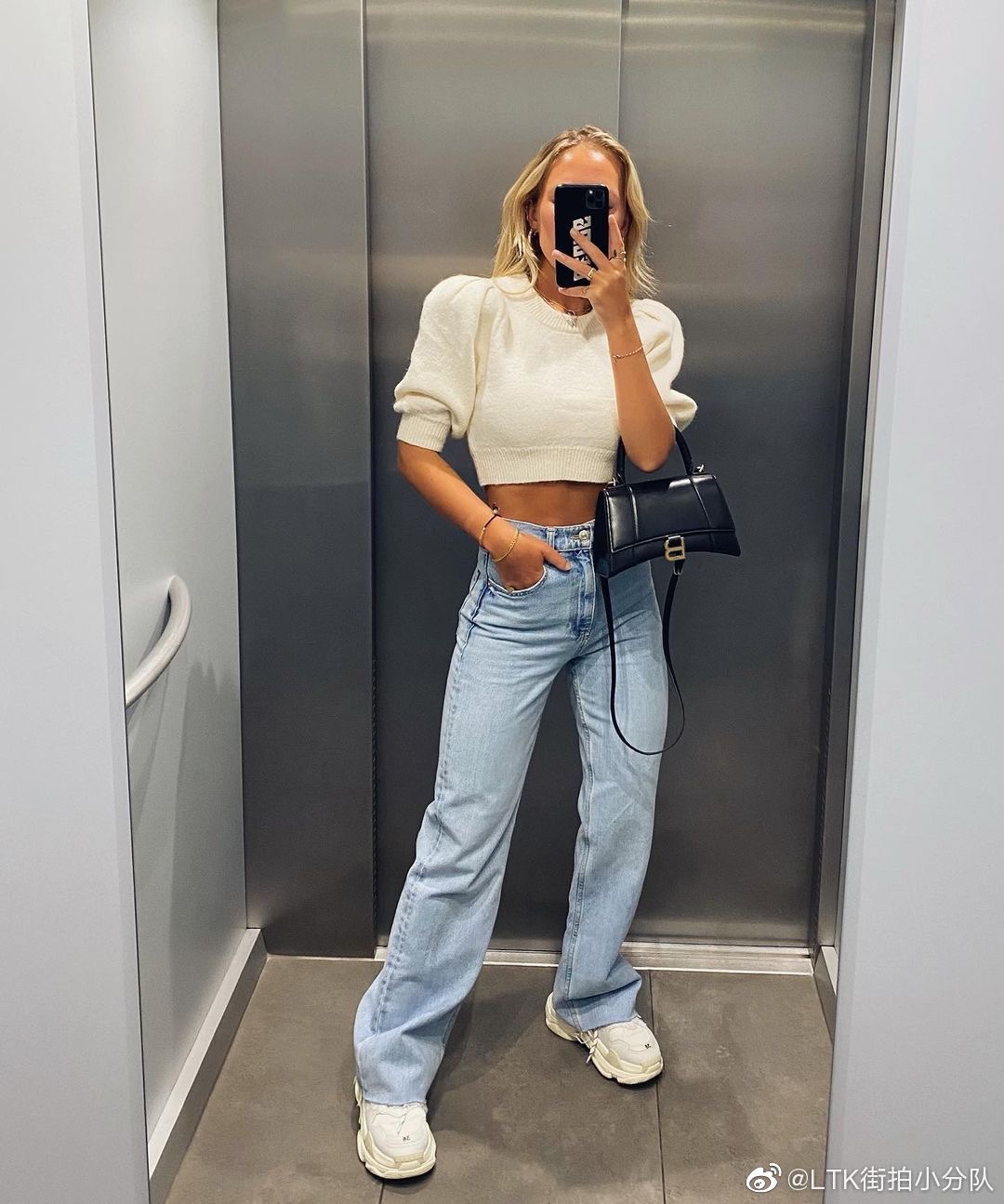 Balenciaga Hourglass S 23CM 平纹纹沙漏包 593546黑色/金扣