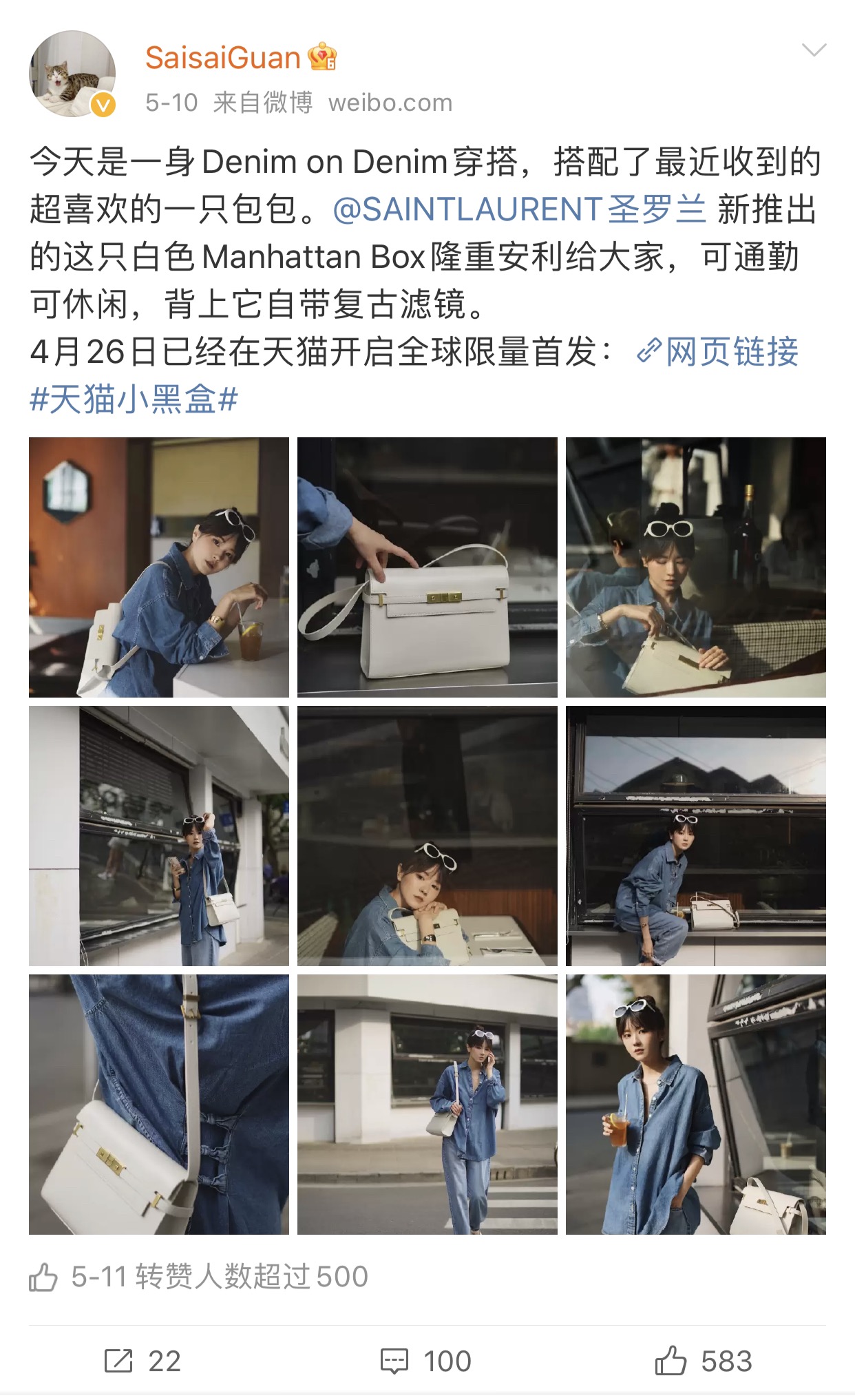 Ysl 𝑴𝒂𝒏𝒉𝒂𝒕𝒕𝒂𝒏 29CM曼哈顿法棍包 579271白色牙签纹金扣