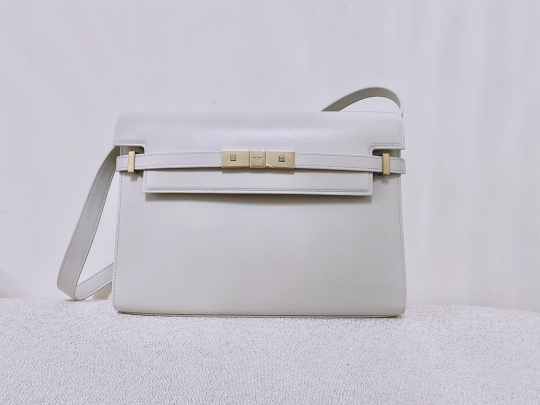 Ysl 𝑴𝒂𝒏𝒉𝒂𝒕𝒕𝒂𝒏 29CM曼哈顿法棍包 579271白色牙签纹金扣