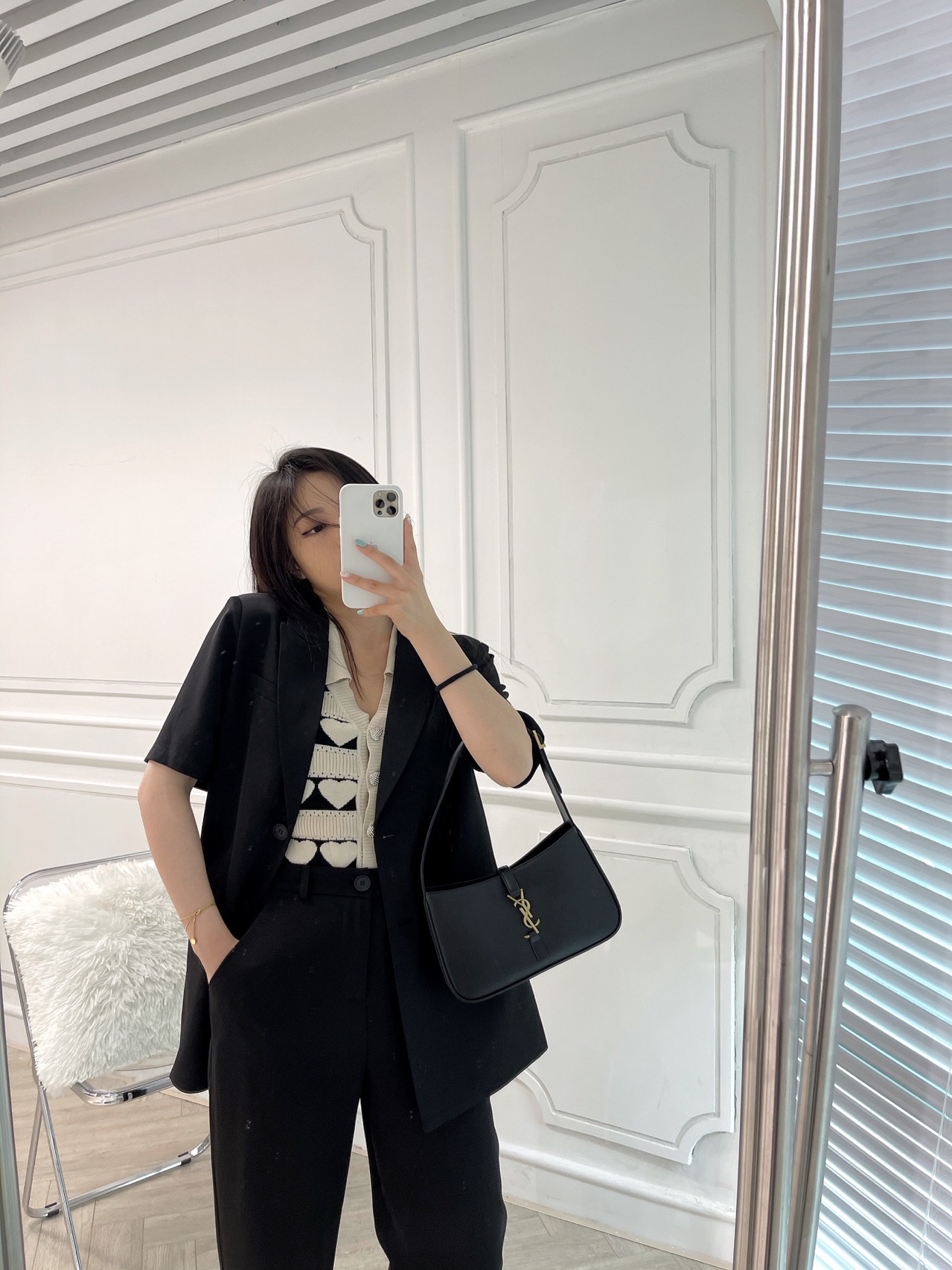 Saint laurent Ysl LE 5 À 7 平纹腋下包 657228黑色