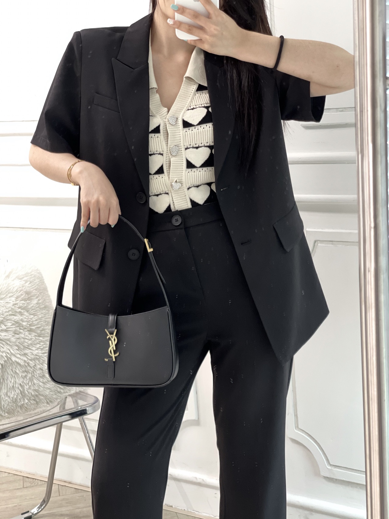 Saint laurent Ysl LE 5 À 7 平纹腋下包 657228黑色