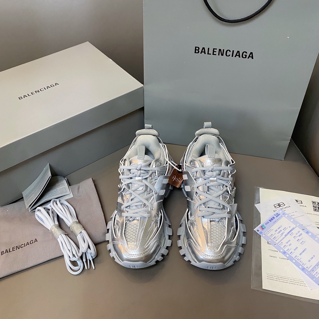 Balenciaga plateado brillante · Balenciaga 2021ss nuevo nuevo color Track 3.0 zapatos para papá de tercera generación, …