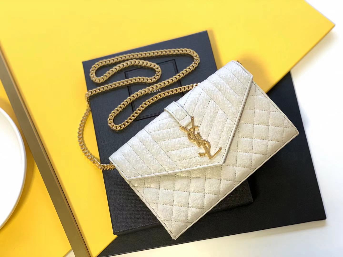 Caviar Pattern Envelope Bag Flap Chain Bag Card Slot Cowhide