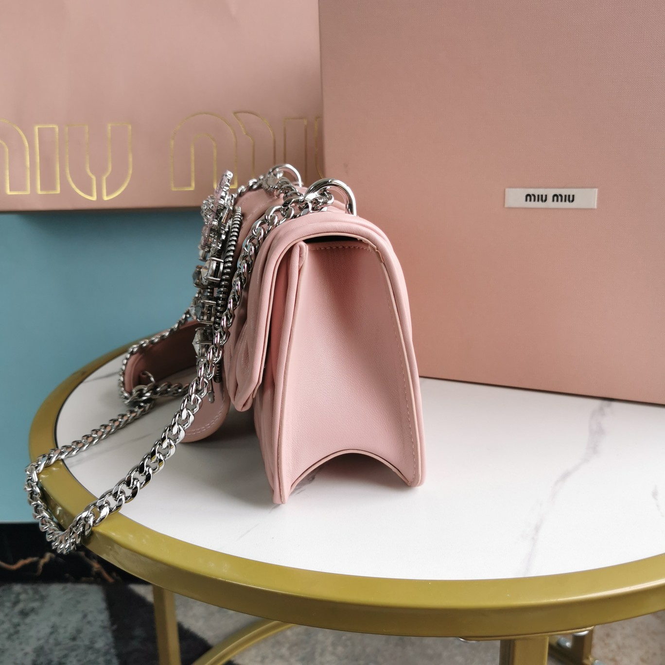 MIUMIU缪缪Matelasse顶级进口小羊皮链条包5BD084