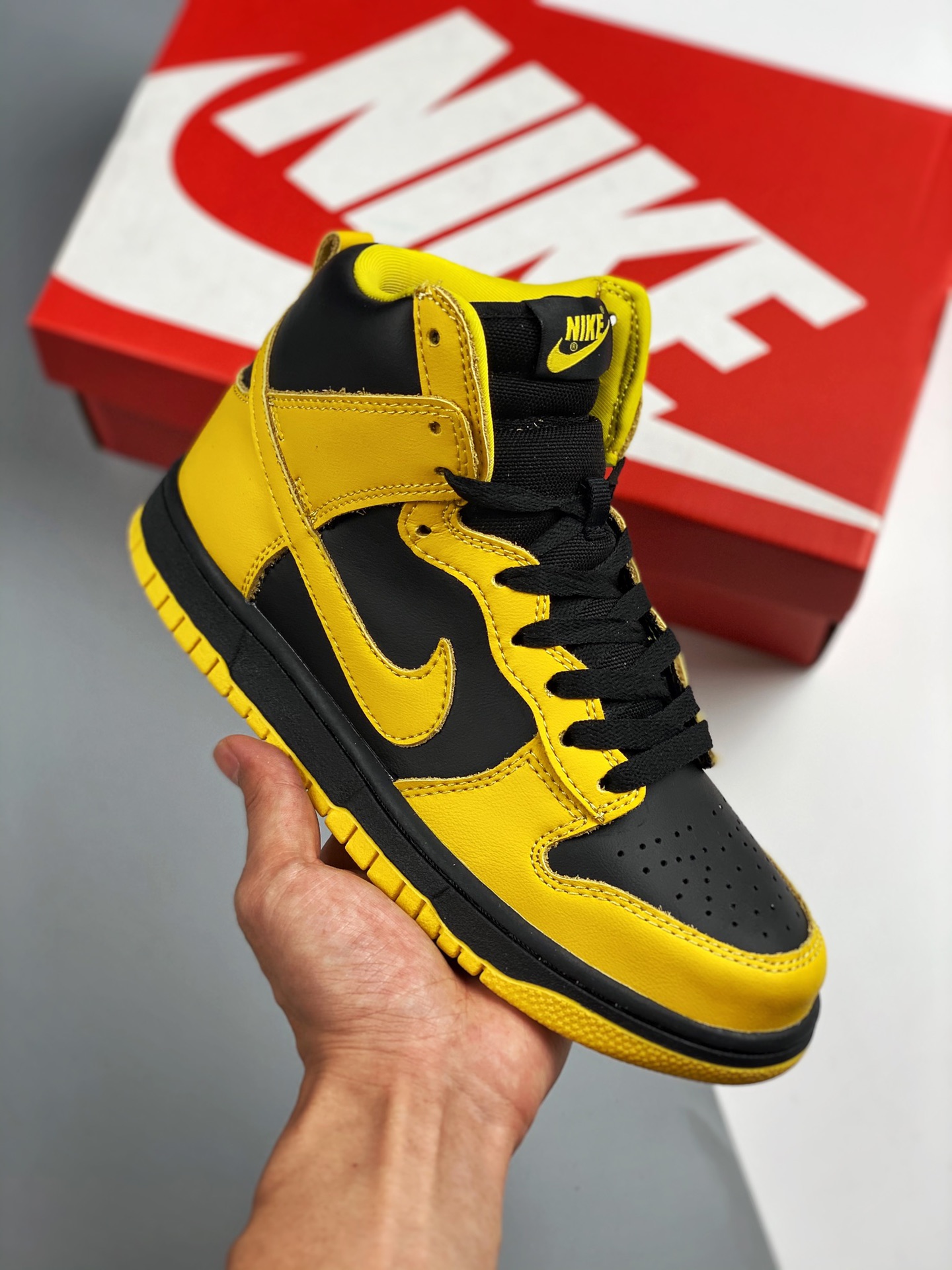 NK SB Dunk High SP "Varsity Maize" Wu-Tang, negro amarillo, producción original de fábrica grande #etiqueta tejida de f…