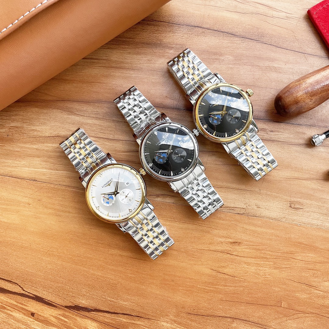 ， 皮带，钢带 最新：浪琴 Longines 四针设计 类型：精品男士腕表 表带：真牛皮/316精钢表带 机芯：高端全自动机械机芯 镜面：矿物质强化玻璃更高清 品味高雅 浩瀚大气 匠心独运 腕间瑰宝 尺寸：直径42mm厚12.5mm热卖上市欢迎转载