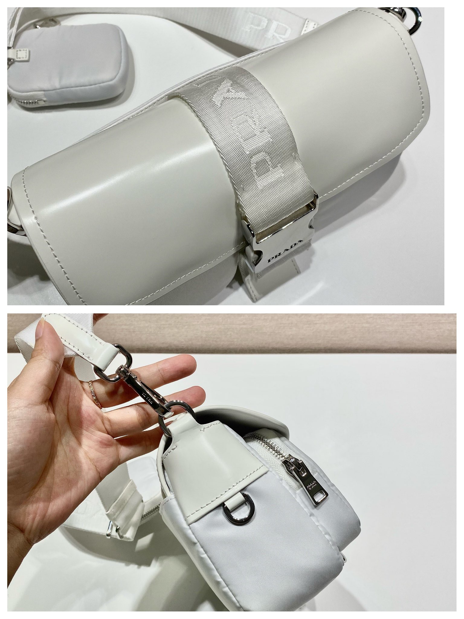 PRADA普拉达尼龙和亮面皮革单肩包1BD295