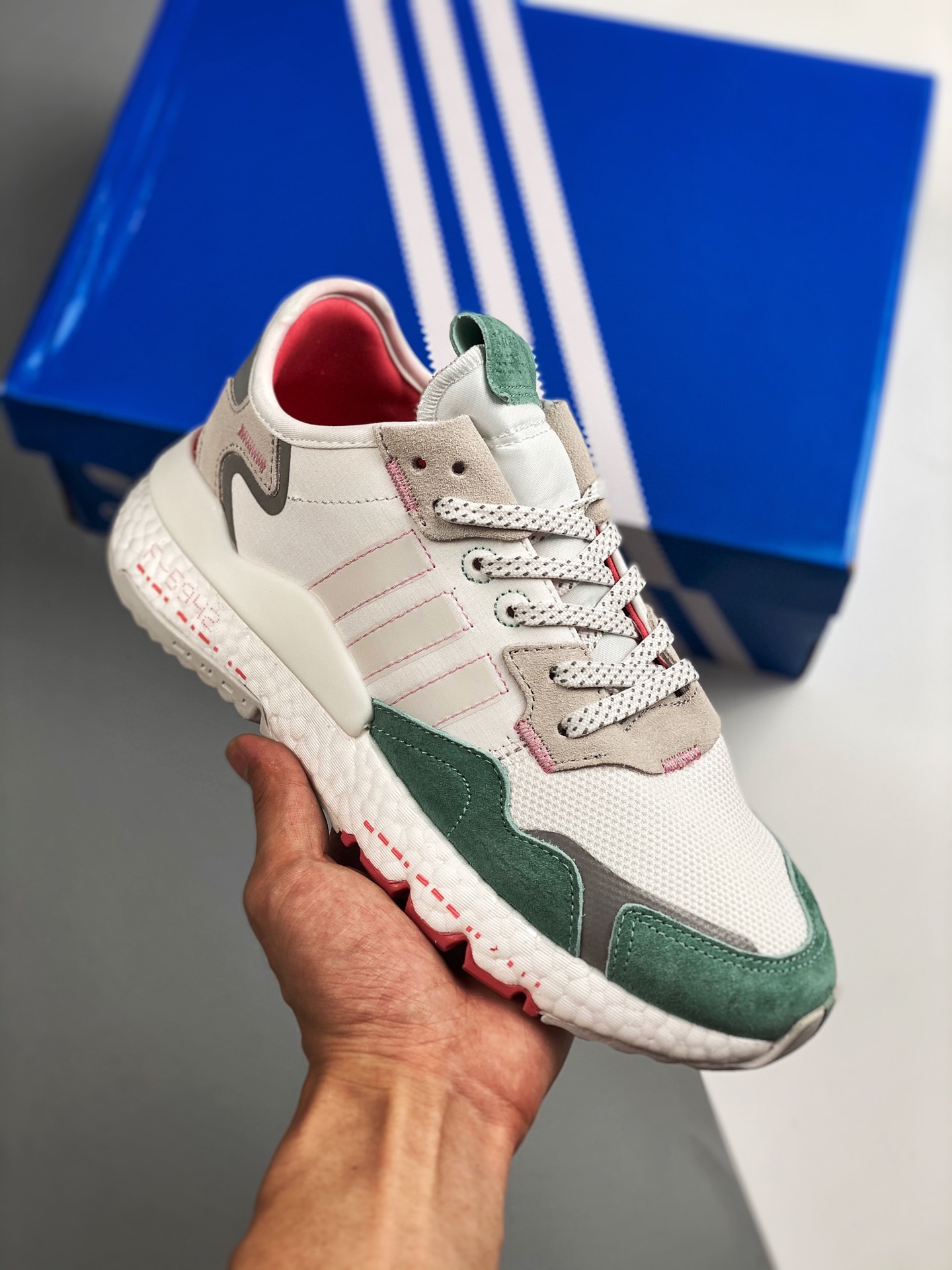 AD Nite Jogger Boost gris claro verde trébol colaboración corredor nocturno número de artículo: H03251 zapatillas de ru…