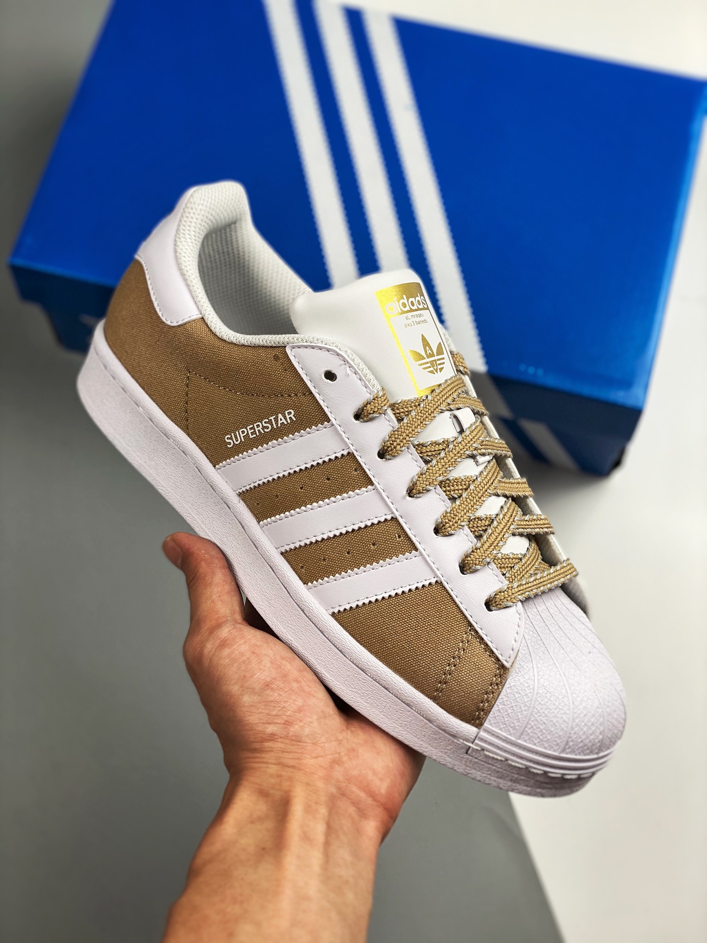 AD Superstar blanco té con leche, zapatillas de skate clásicas con puntera de concha, nuevo color con plantil…
