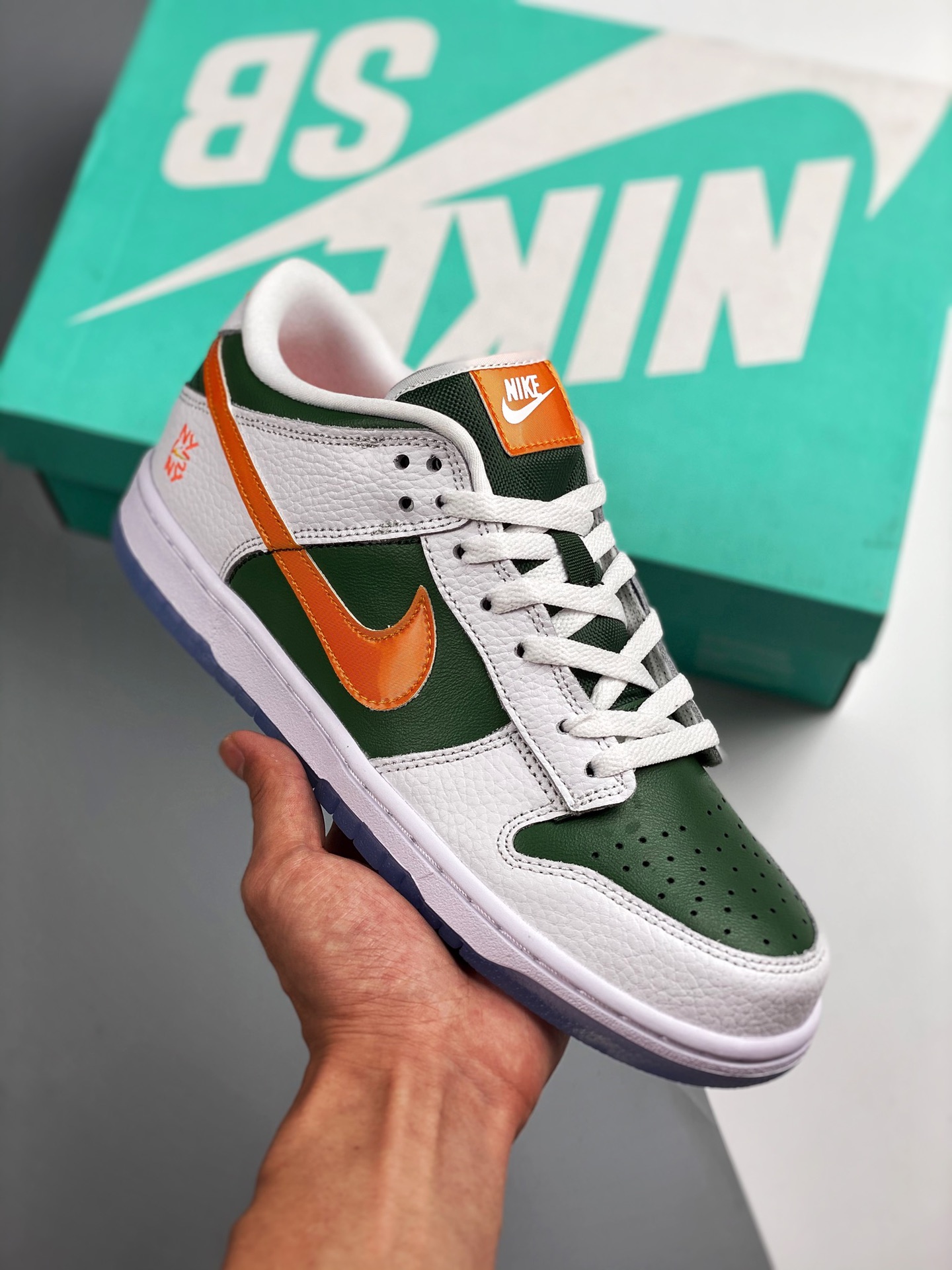 Nk Dunk SB Low "NY vs NY" combinación de colores blanco verde naranja, lanzamiento real fotografiado, calidad de nivel …
