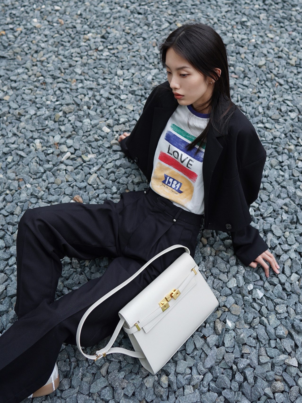 Ysl 𝑴𝒂𝒏𝒉𝒂𝒕𝒕𝒂𝒏 29CM曼哈顿法棍包 579271白色牙签纹金扣