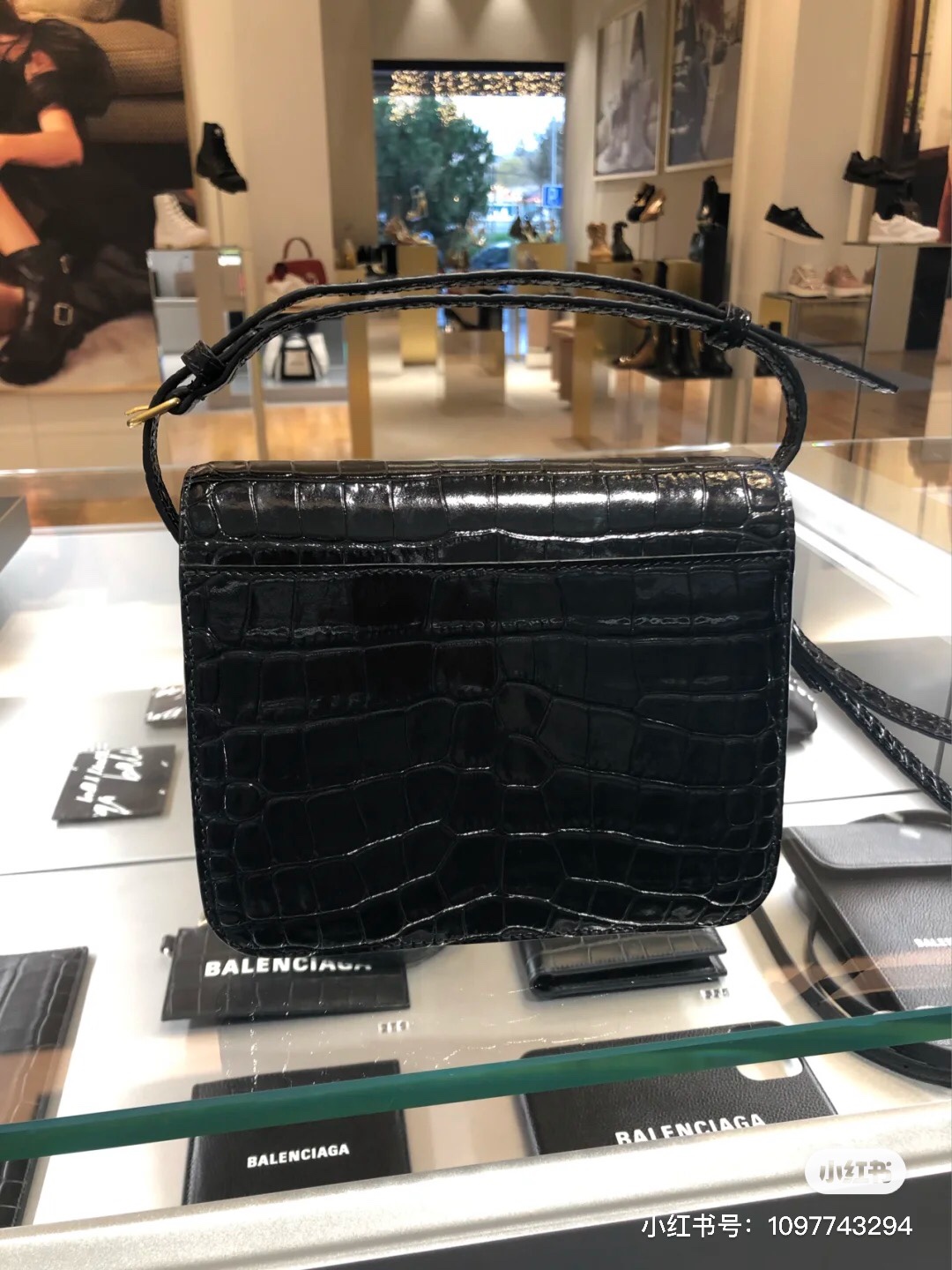 Balenciaga B.Small 18CM Bag 618156鳄鱼纹黑色/金扣