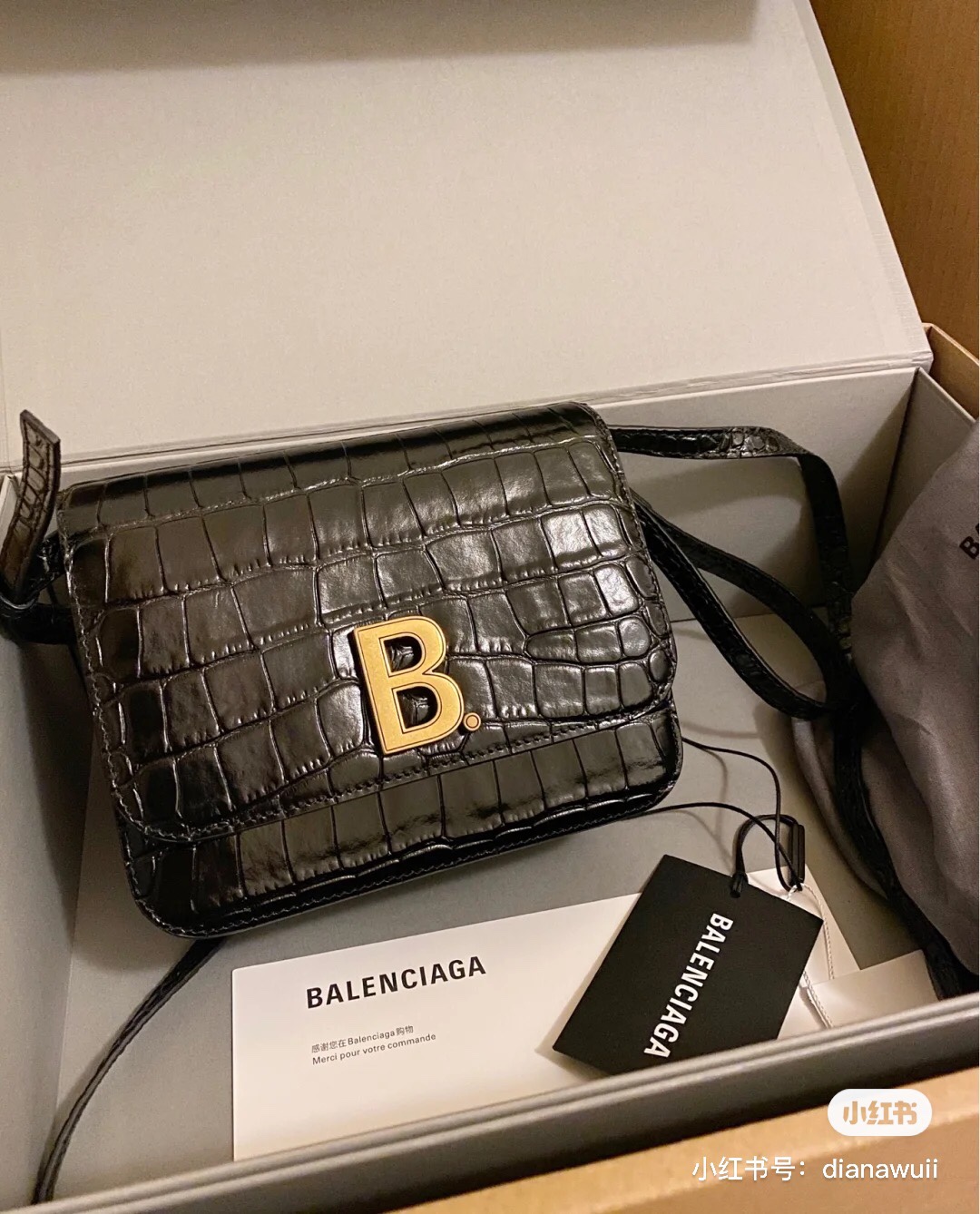 Balenciaga B.Small 18CM Bag 618156鳄鱼纹黑色/金扣