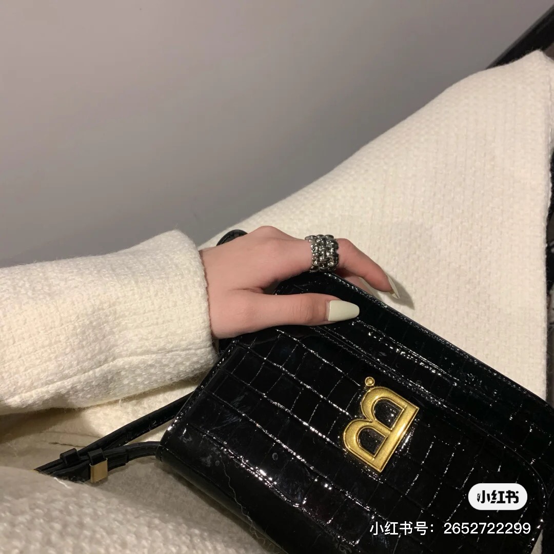 Balenciaga B.Small 18CM Bag 618156鳄鱼纹黑色/金扣