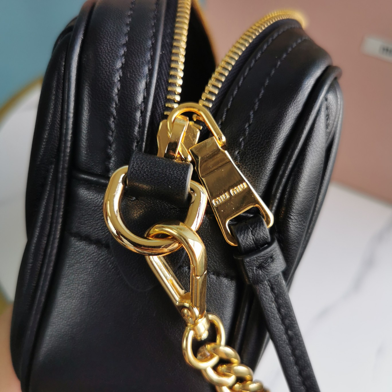 MIUMIU缪缪Matelasse进口小羊皮链条肩背包5BH118B