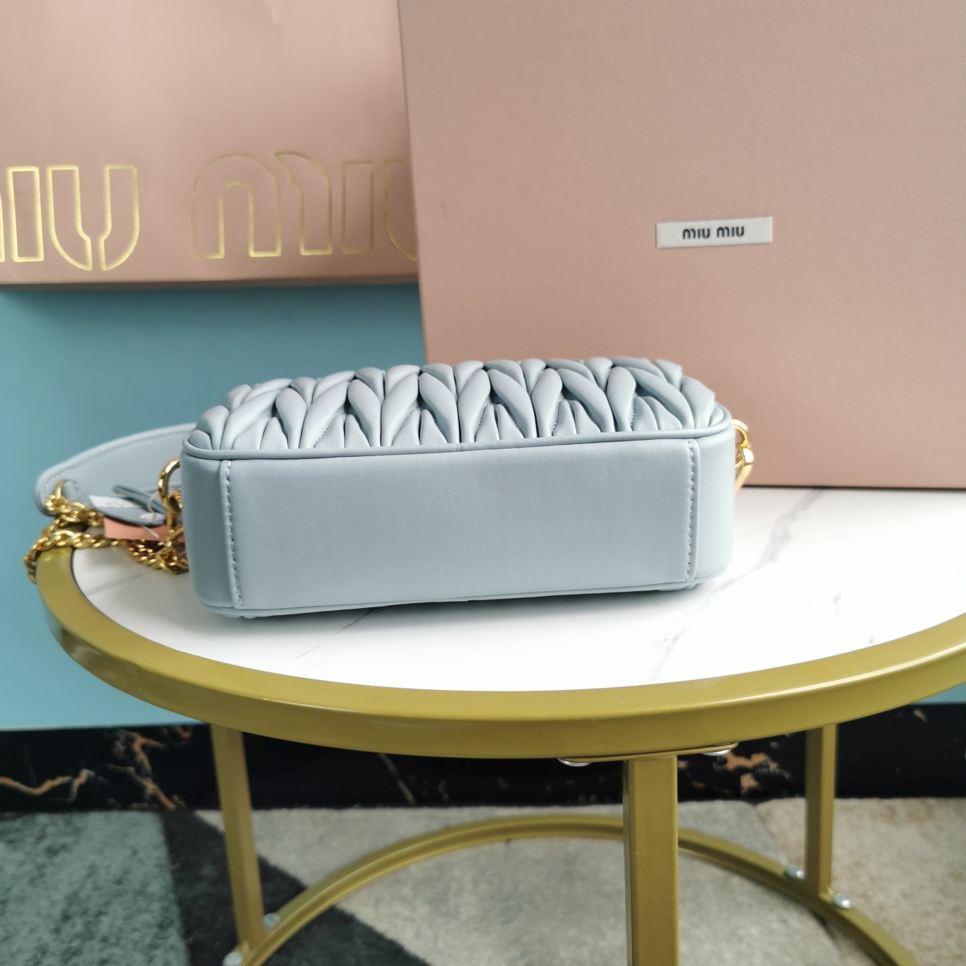 MIUMIU缪缪Matelasse进口小羊皮链条肩背包5BH118B