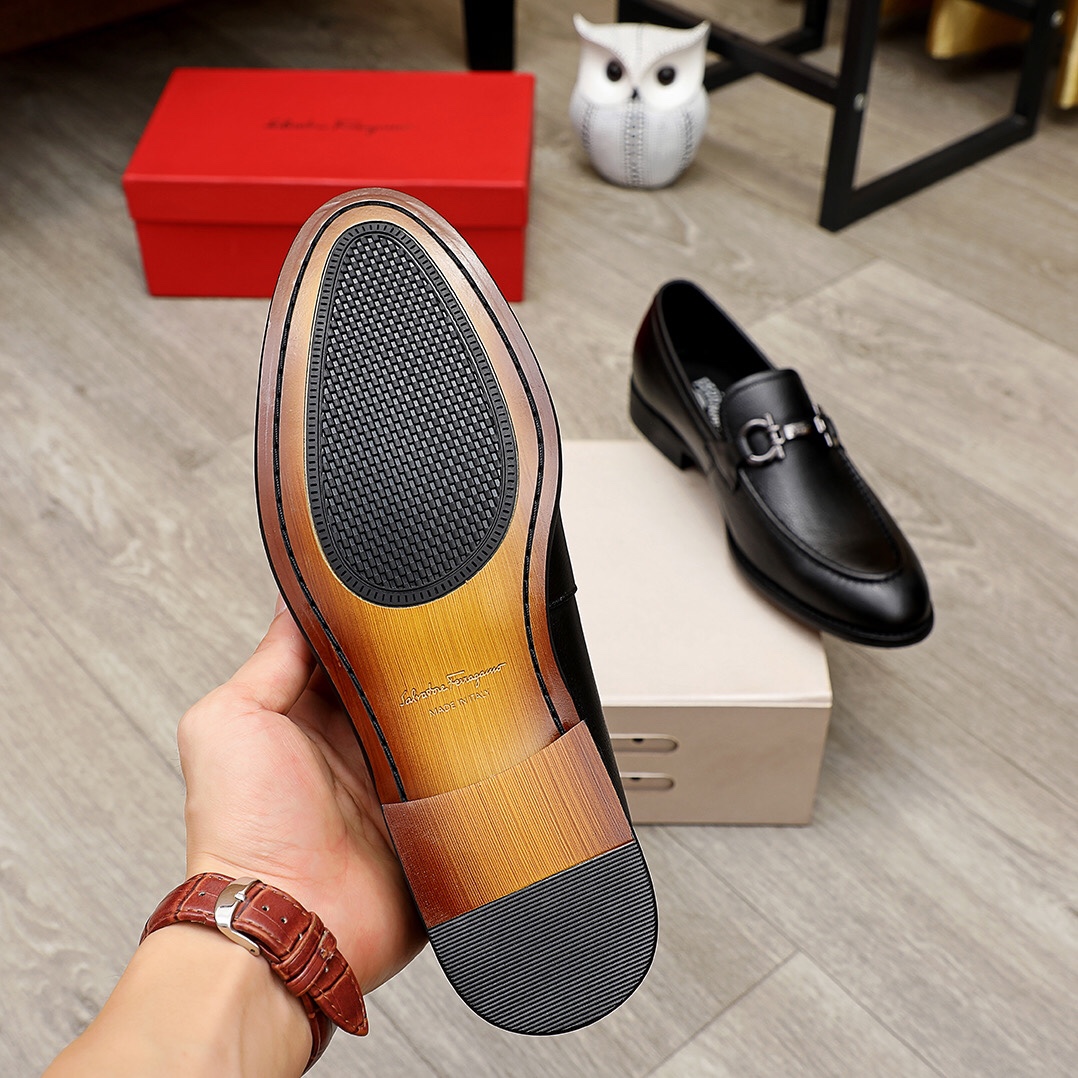 Ferragamo Men's Black Leather Slip-On Loafers with Metal Ornament 10 i1621655544 2235 8