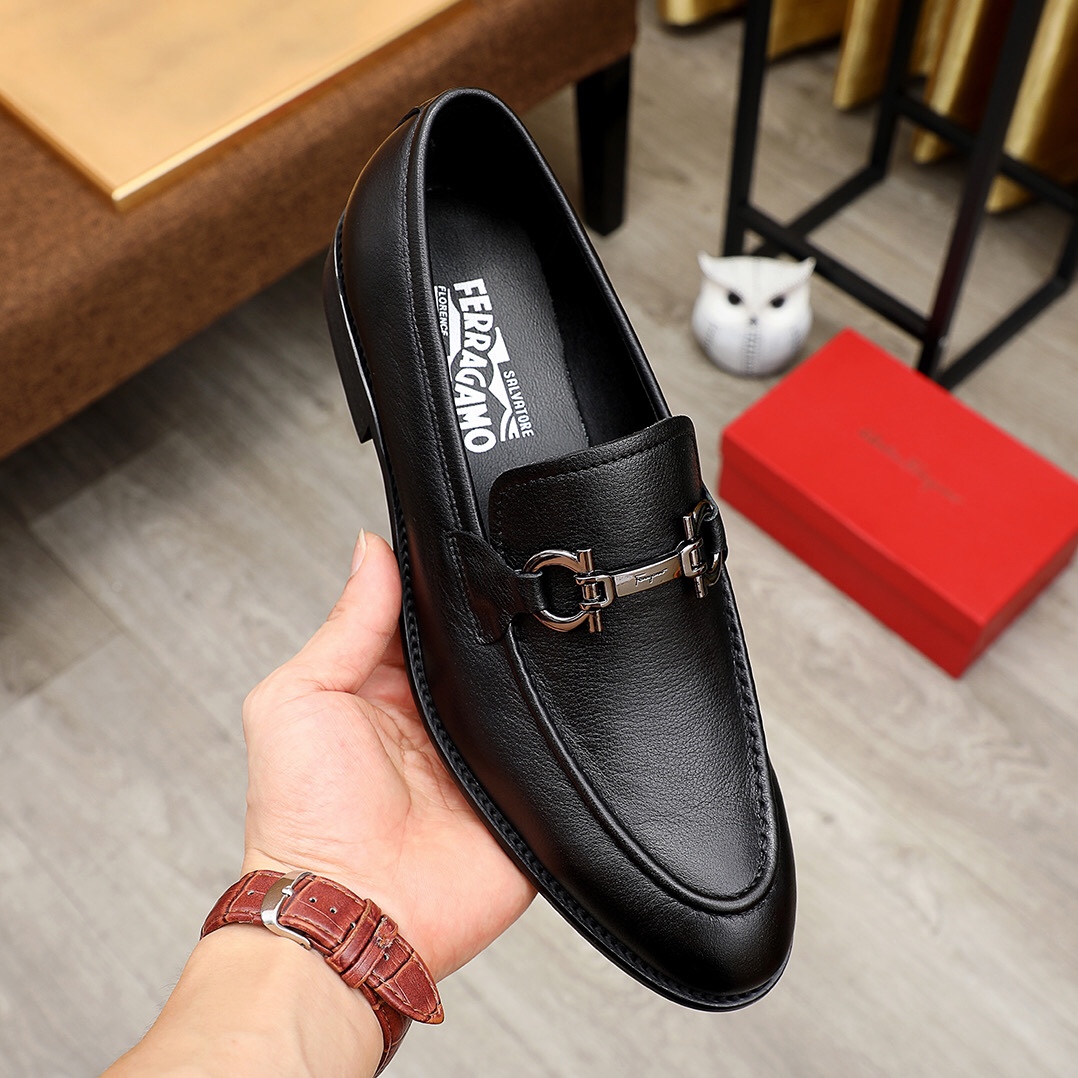 Ferragamo Men's Black Leather Slip-On Loafers with Metal Ornament 4 i1621655544 7097 2