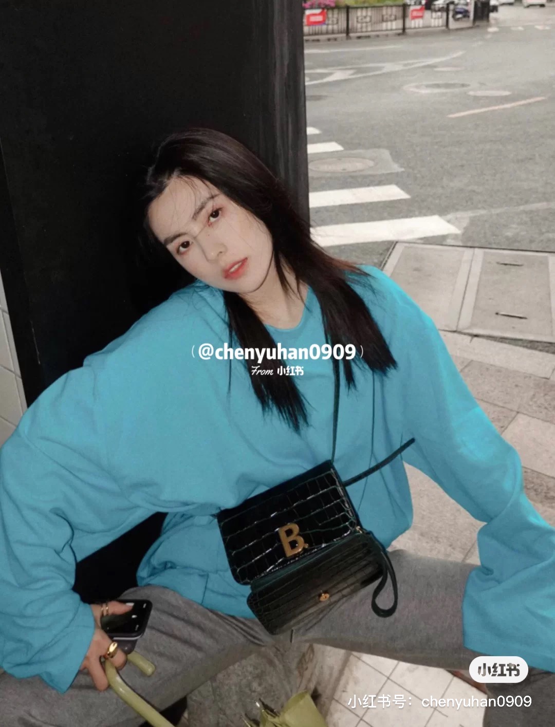 Balenciaga B.Small 18CM Bag 618156鳄鱼纹绿色/金扣