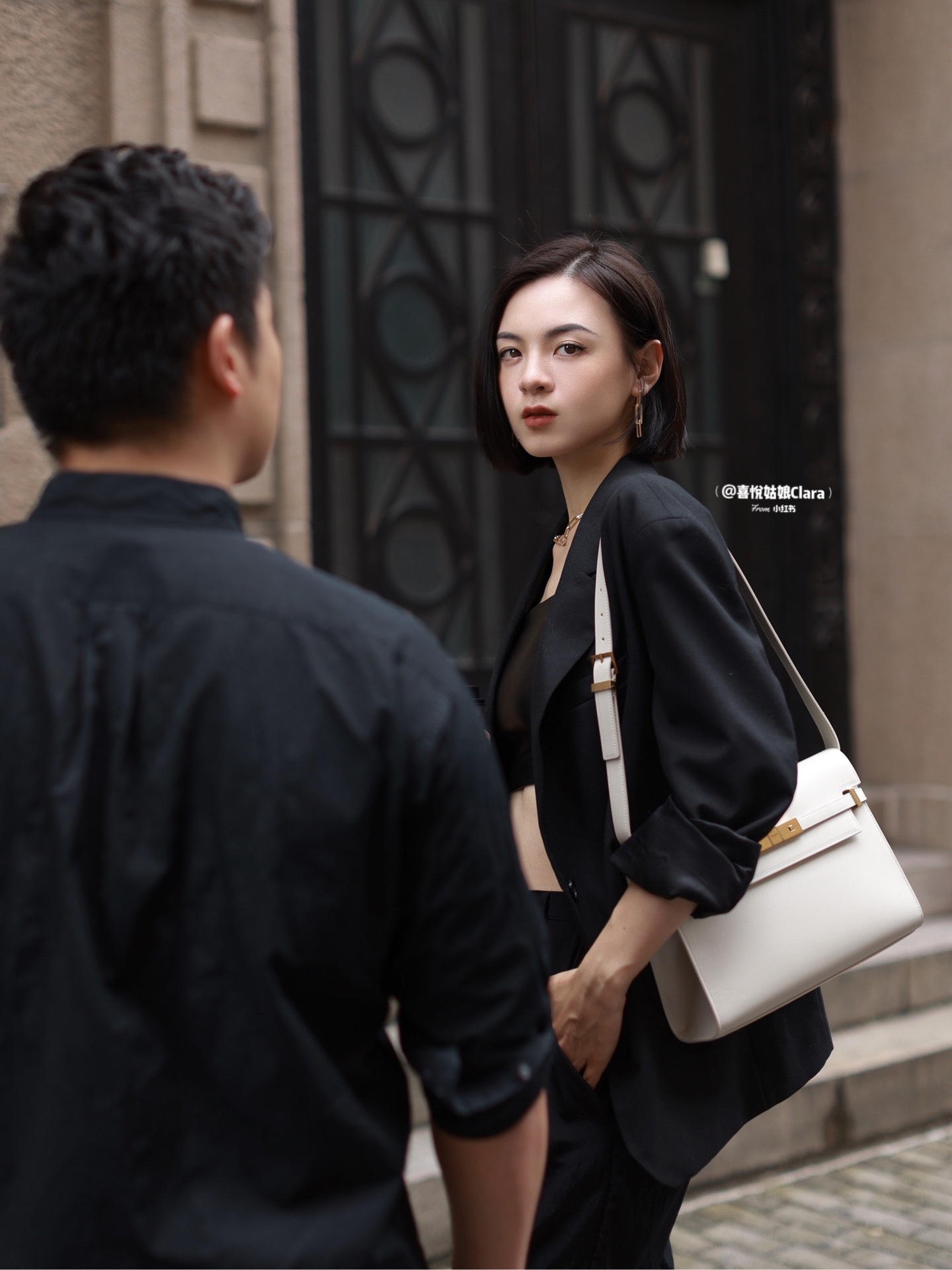 Ysl 𝑴𝒂𝒏𝒉𝒂𝒕𝒕𝒂𝒏 29CM曼哈顿法棍包 579271白色牙签纹金扣