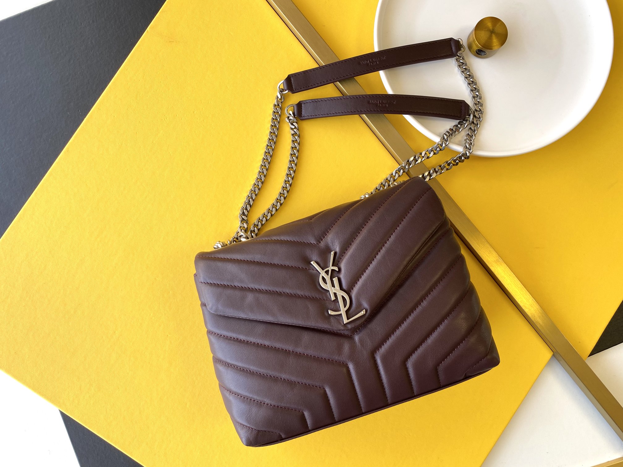 Calfskin Chain Bag Y-Shape Panel Shoulder Strap Mergeable Shoulder Carry Crossbody