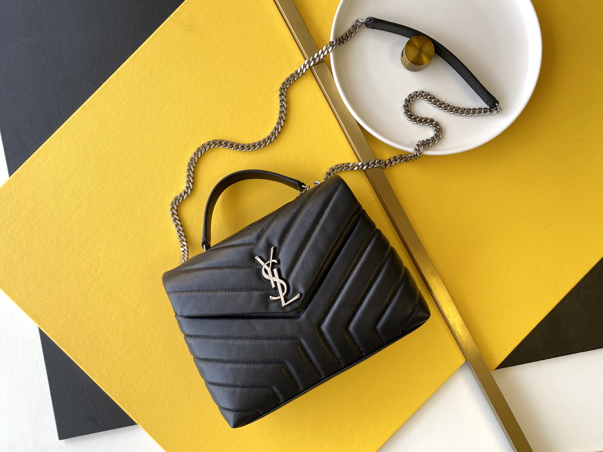 Calfskin Chain Bag Y-Shape Panel Handheld Crossbody
