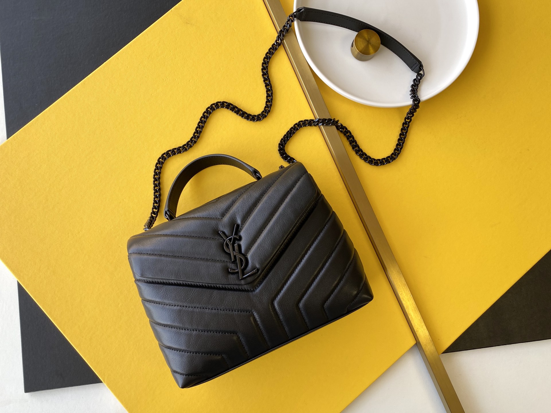 Calfskin Shoulder Crossbody Bag Y-Shape Panel Chain Strap