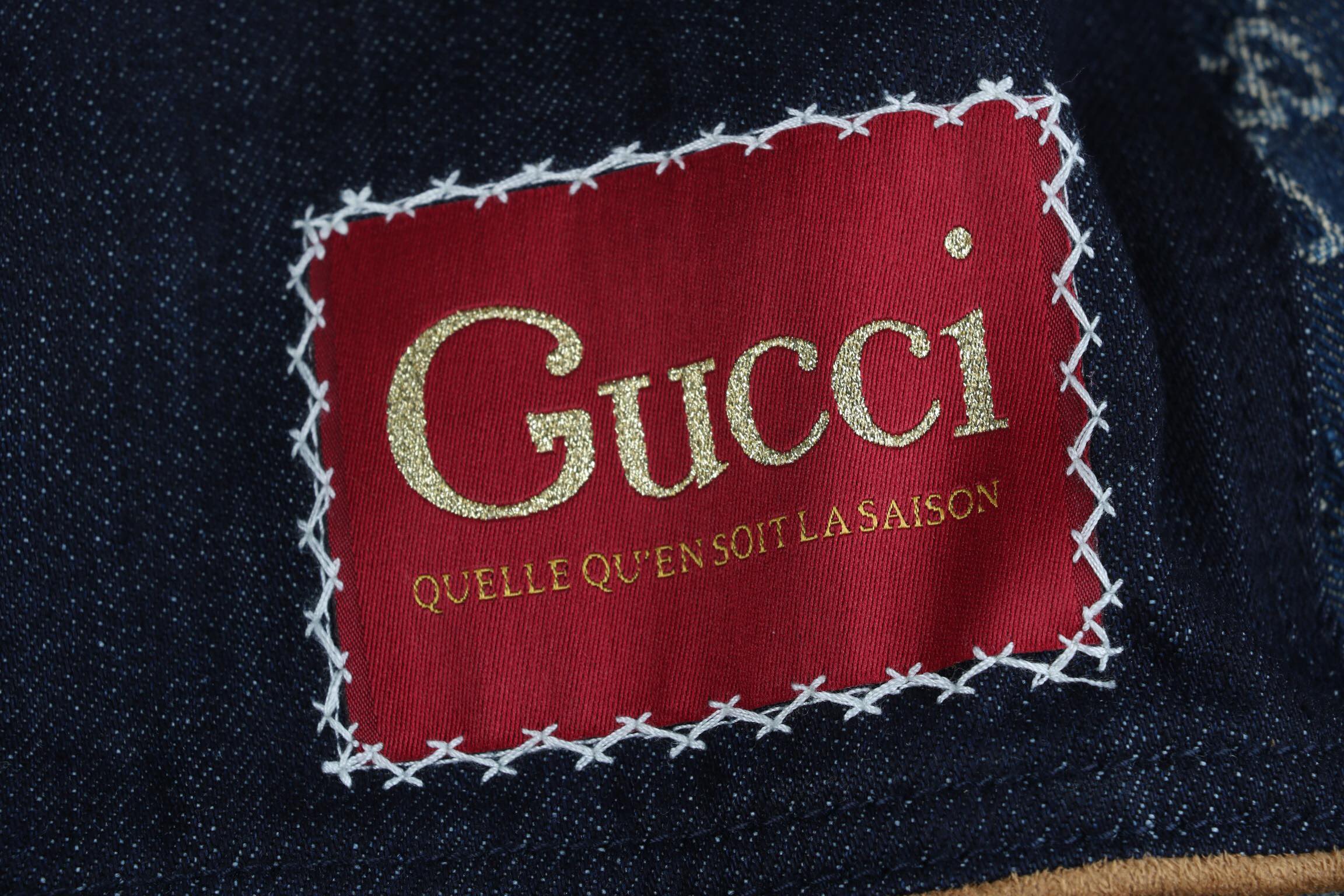 260 Gucci 21ss 提花牛仔外套（男款） G家今年最火的Denim系列双G提花撞色拼皮牛仔外套