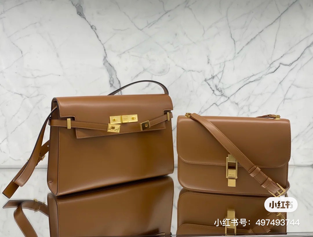 Ysl 𝑴𝒂𝒏𝒉𝒂𝒕𝒕𝒂𝒏 29CM曼哈顿法棍包 579271焦糖色牙签纹金扣