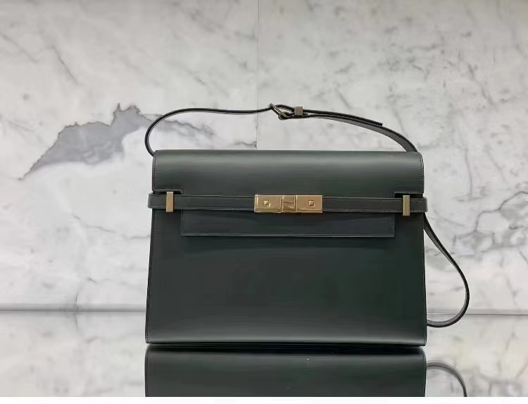 Ysl 𝑴𝒂𝒏𝒉𝒂𝒕𝒕𝒂𝒏 29CM曼哈顿法棍包 579271暗绿色牙签纹金扣