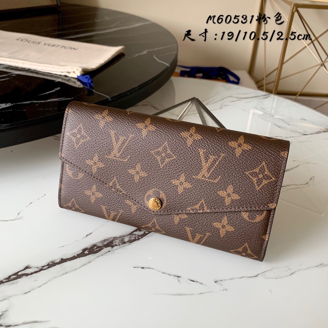 Louis Vuitton Wallet Gold Pink Monogram Canvas Calfskin Cowhide M60531