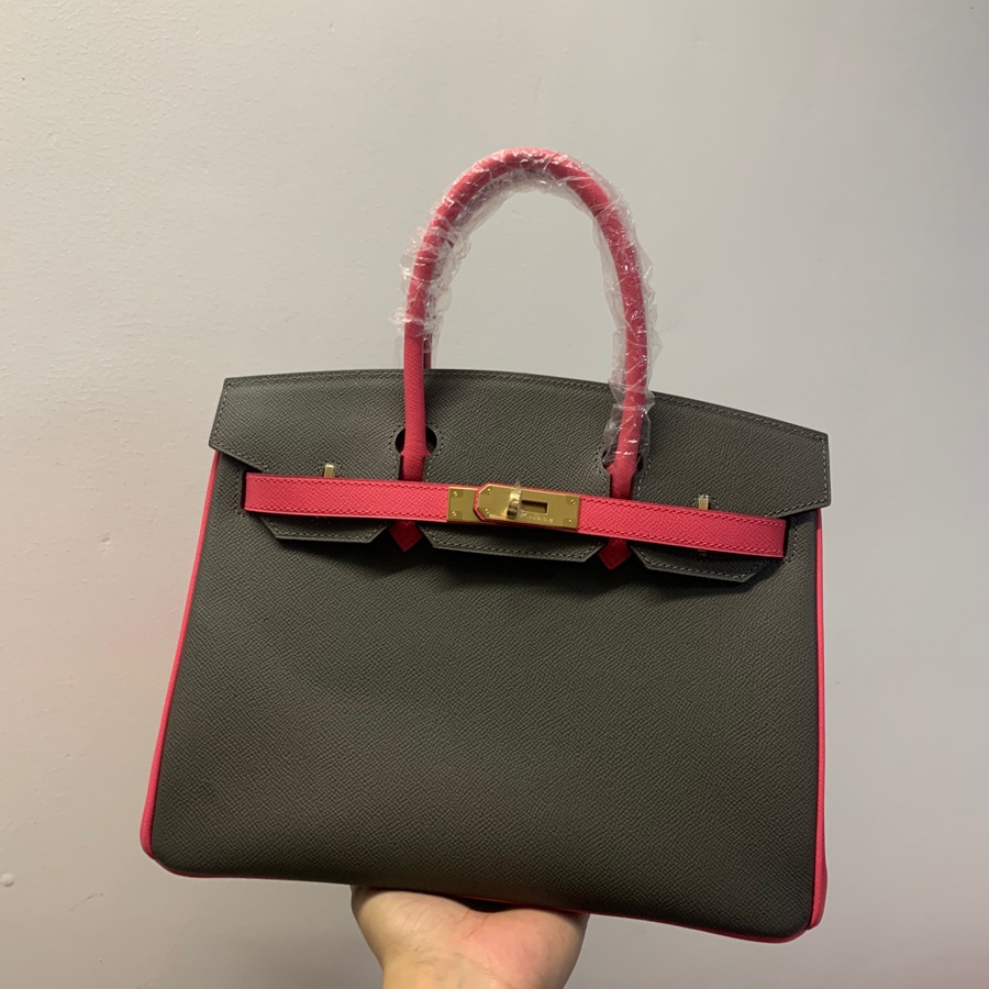 Pedido del cliente: birkin 30cm gris peltre combinado con rosa labial, hebilla dorada, piel ep, cosido a mano con hilo …