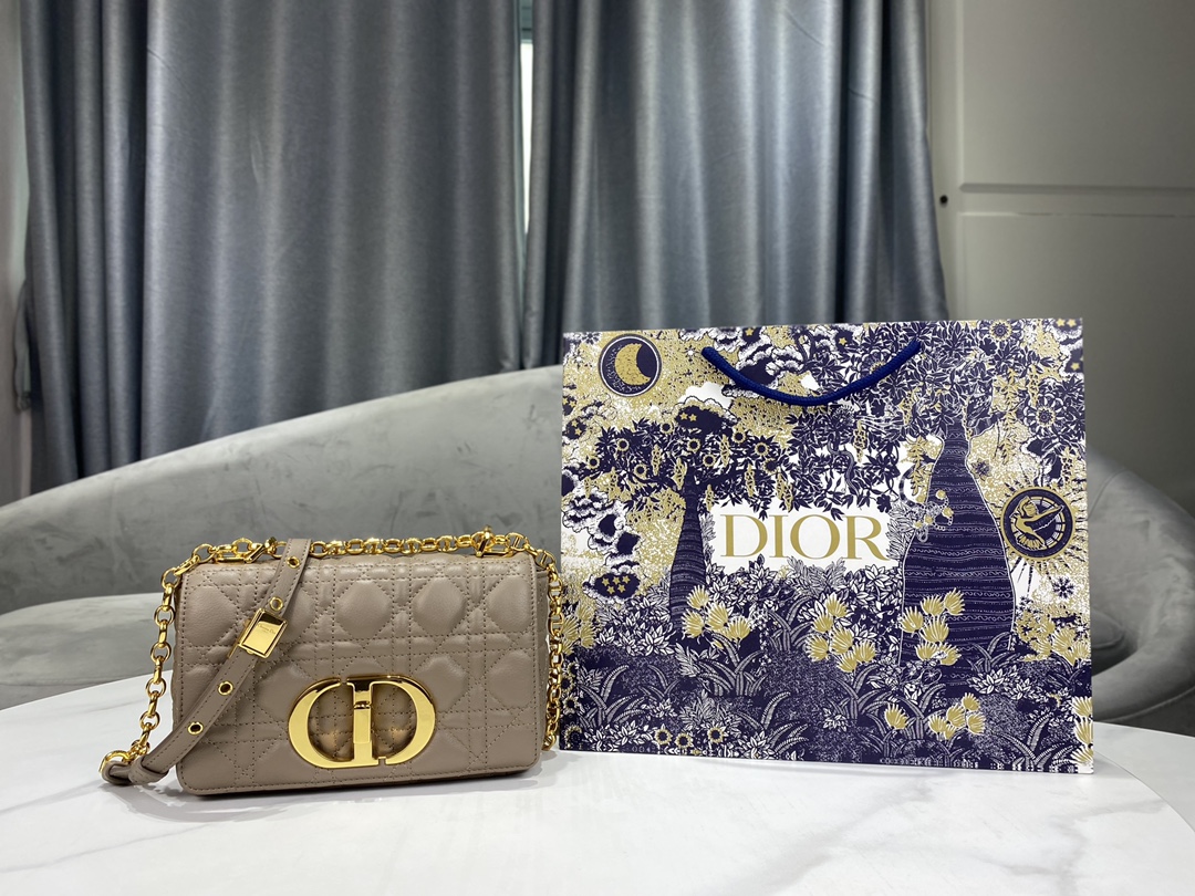 Buy Luxury 2023 
 Dior Caro Bags Handbags High Quality Designer
 Gold Grey Embroidery Vintage Cowhide
