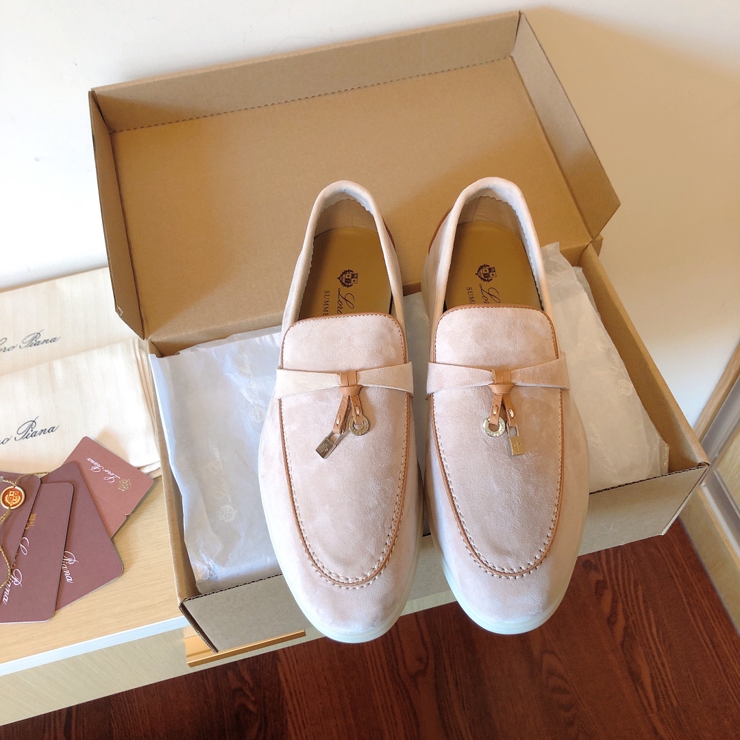 Loro Piana Knockoff
 Half Slippers Loafers Single Layer Shoes Apricot Color Blue Brown Dark Grey Pink White Unisex Calfskin Chamois Cowhide Rubber Summer Collection