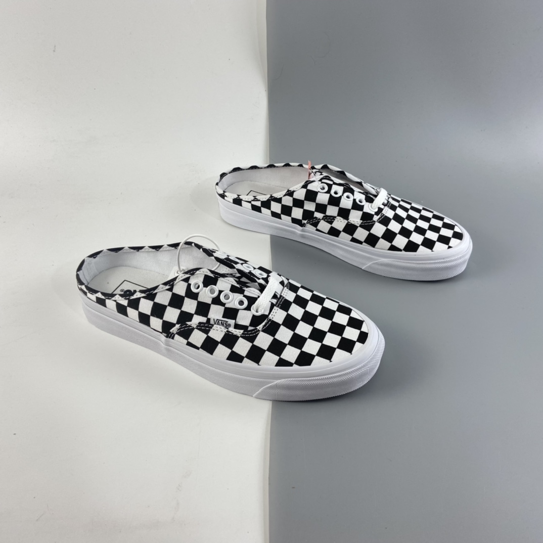 P140 Vans Authentic 范斯2021夏季新款安纳海姆一脚蹬黑白棋盘格懒人半拖男女低帮帆布板鞋 VN0A54F75GU